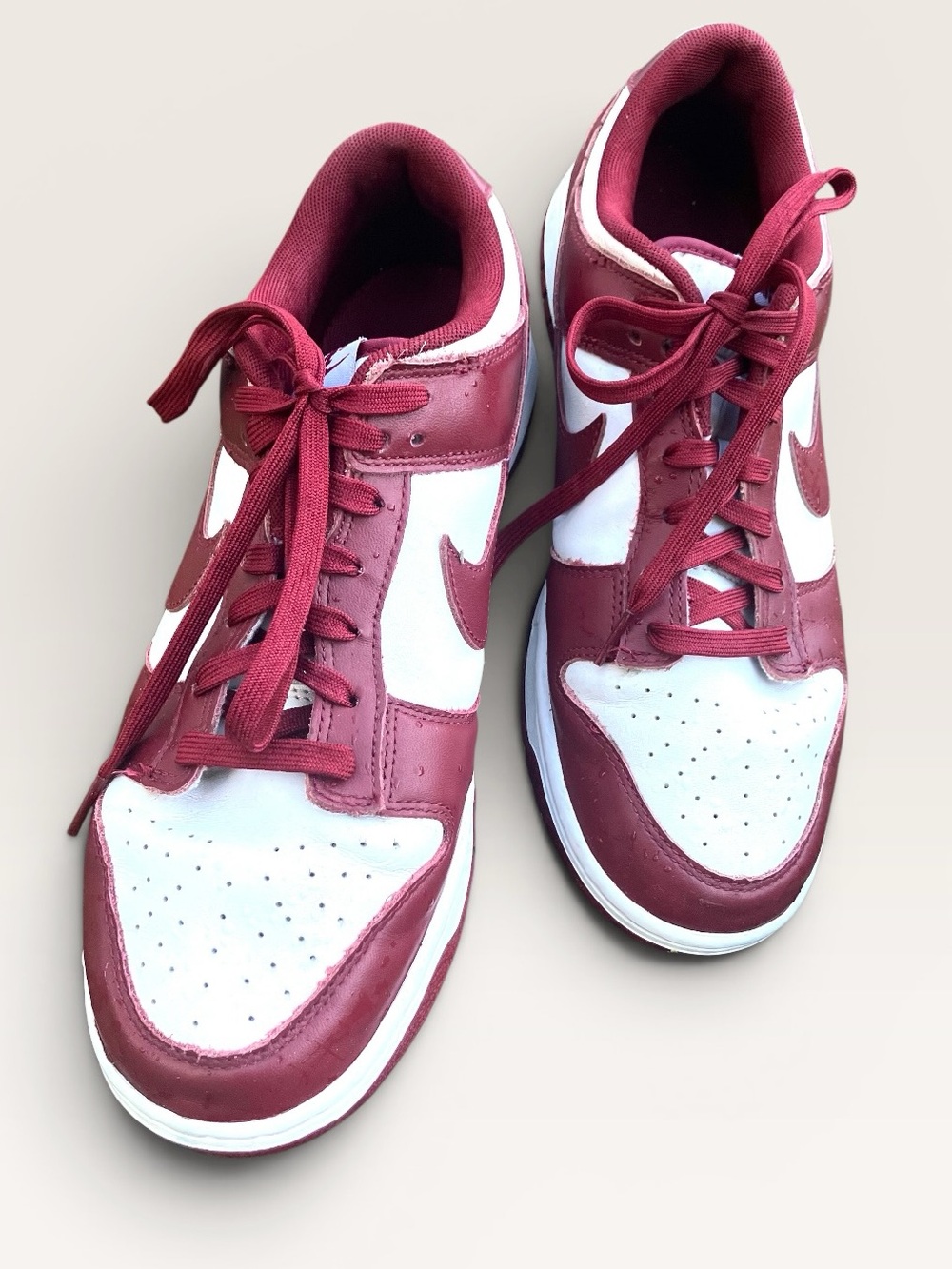 Nike Mens Dunk Low Size 10.5 Team Red White Leather Sneakers